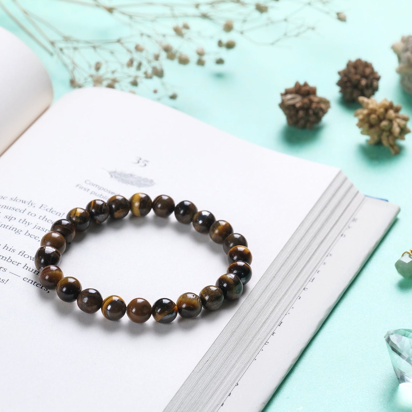 Tiger Eye Healing Crystal Bracelet (8mm Beads, Size: 6-7 Inch)