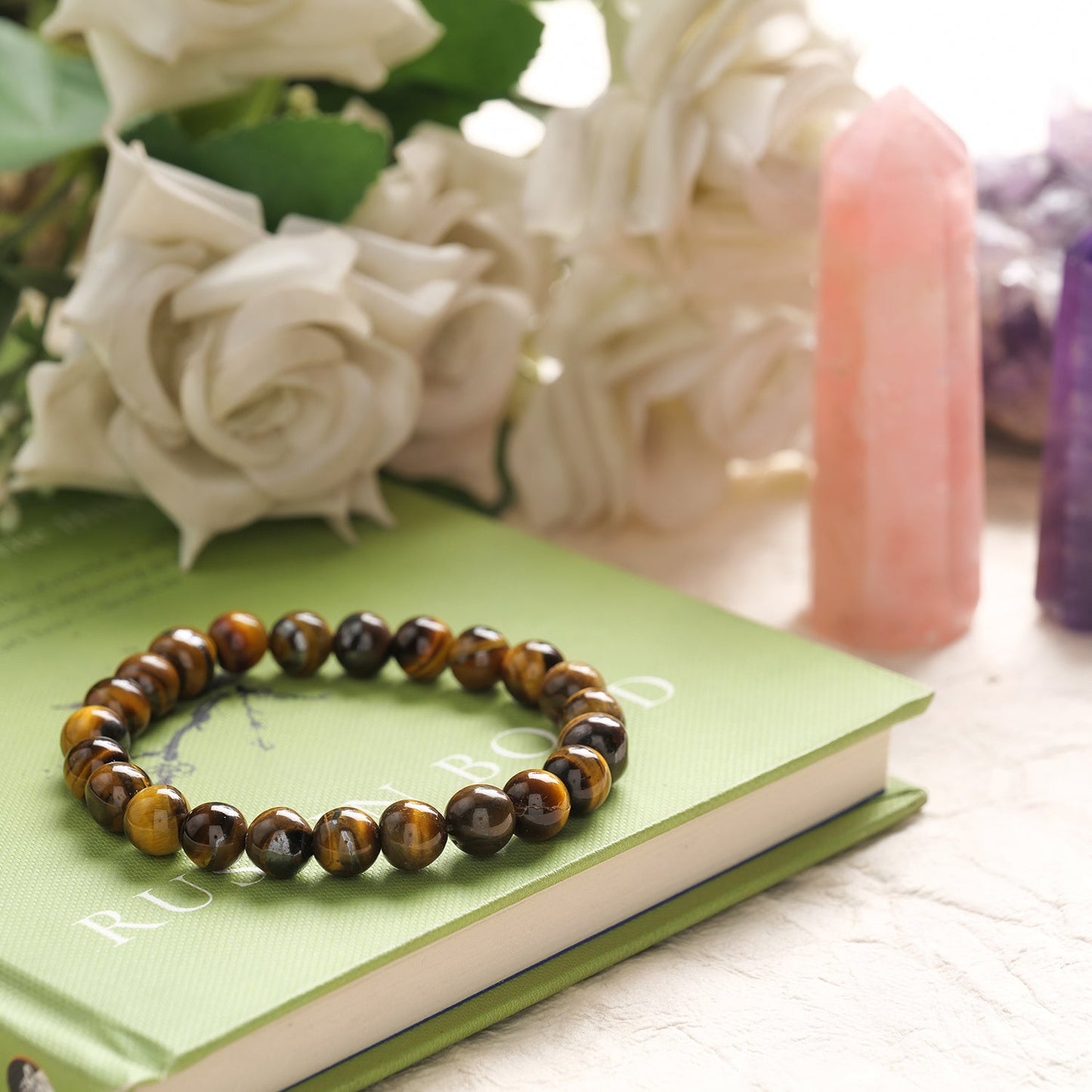 Tiger Eye Healing Crystal Bracelet (8mm Beads, Size: 6-7 Inch)