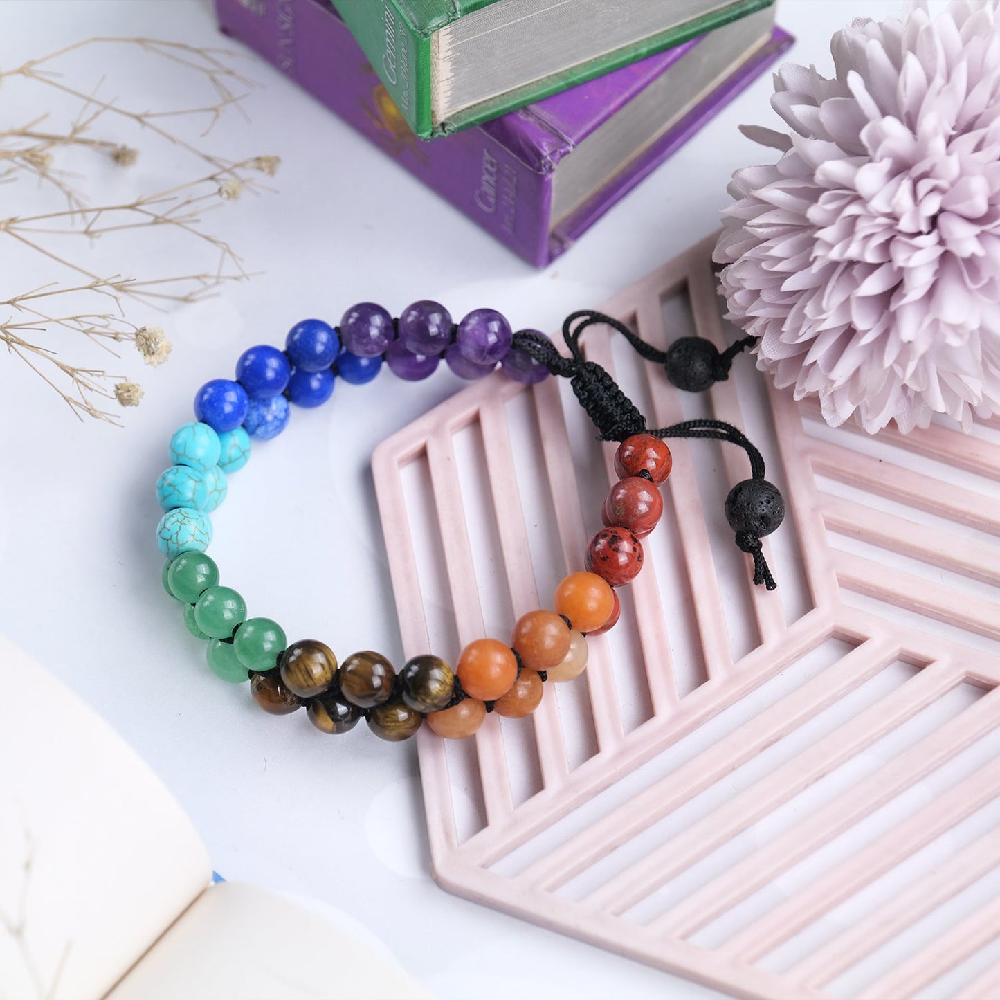 Seven Chakra Double Layer Healing Crystal Bracelet (8mm Beads, Size: 6-7 Inch)