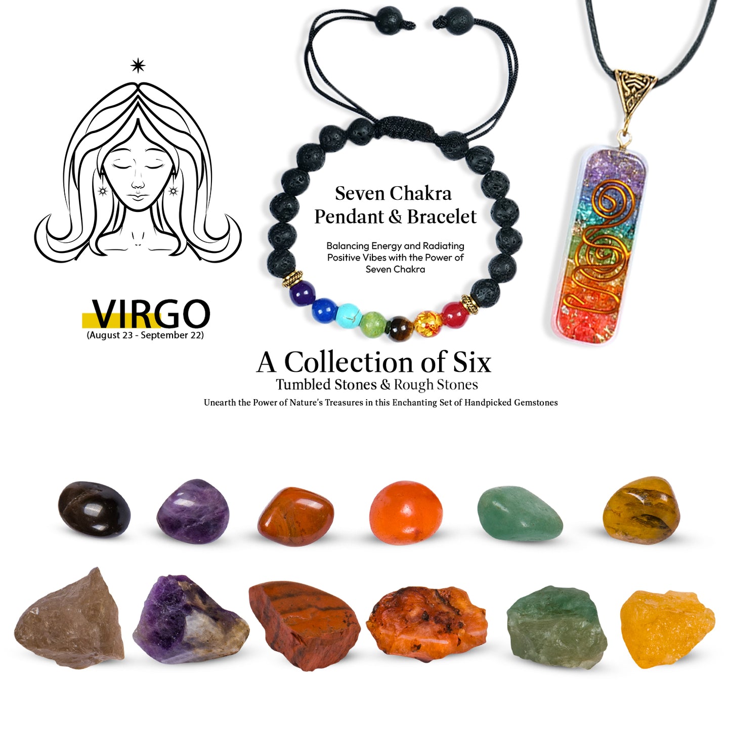 Virgo Zodiac Crystals & Gemstones Kit for Women & Men (August 23 to September 22)