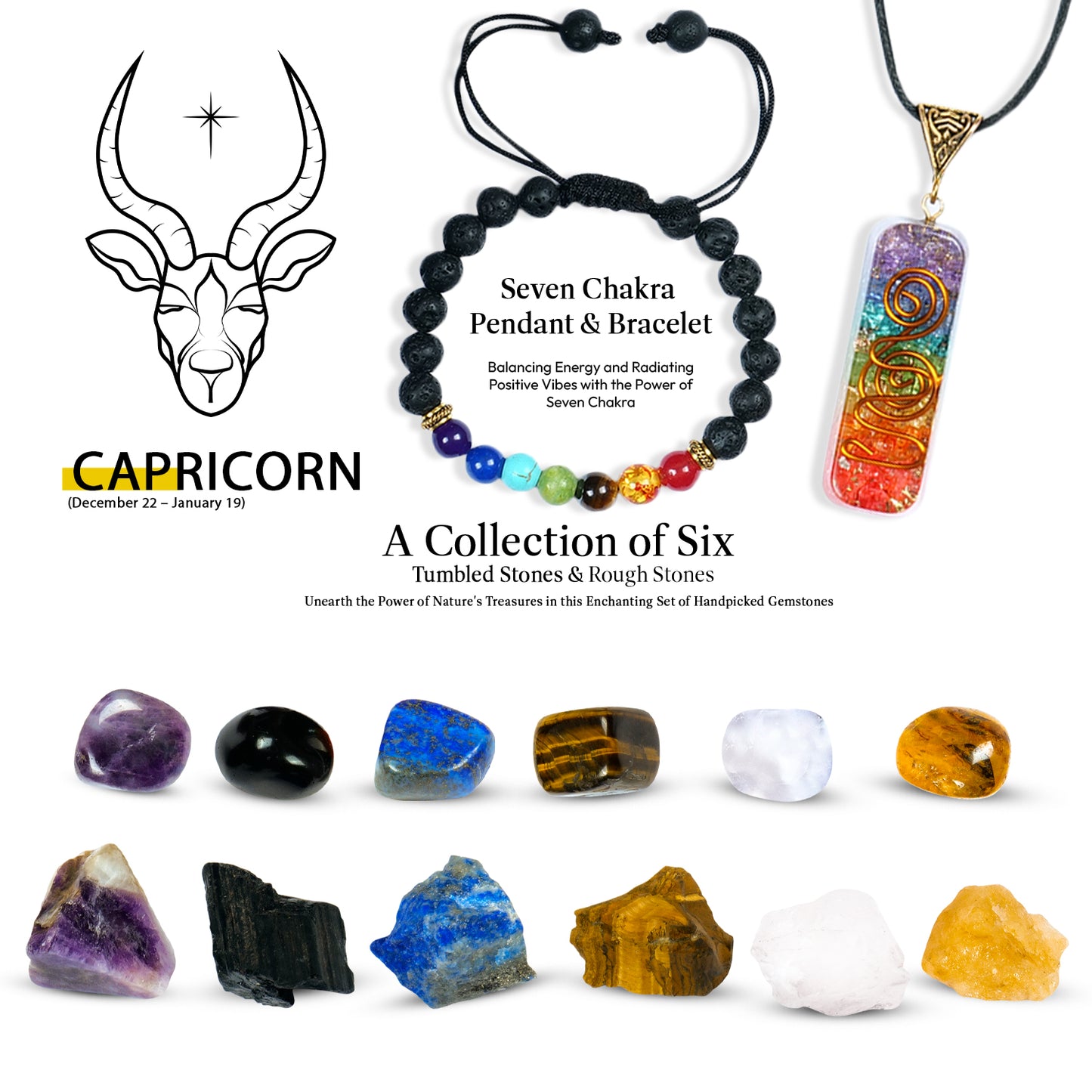 Capricorn Zodiac Healing Crystals and Gemstones for Women/Men (December 22 to January 19)