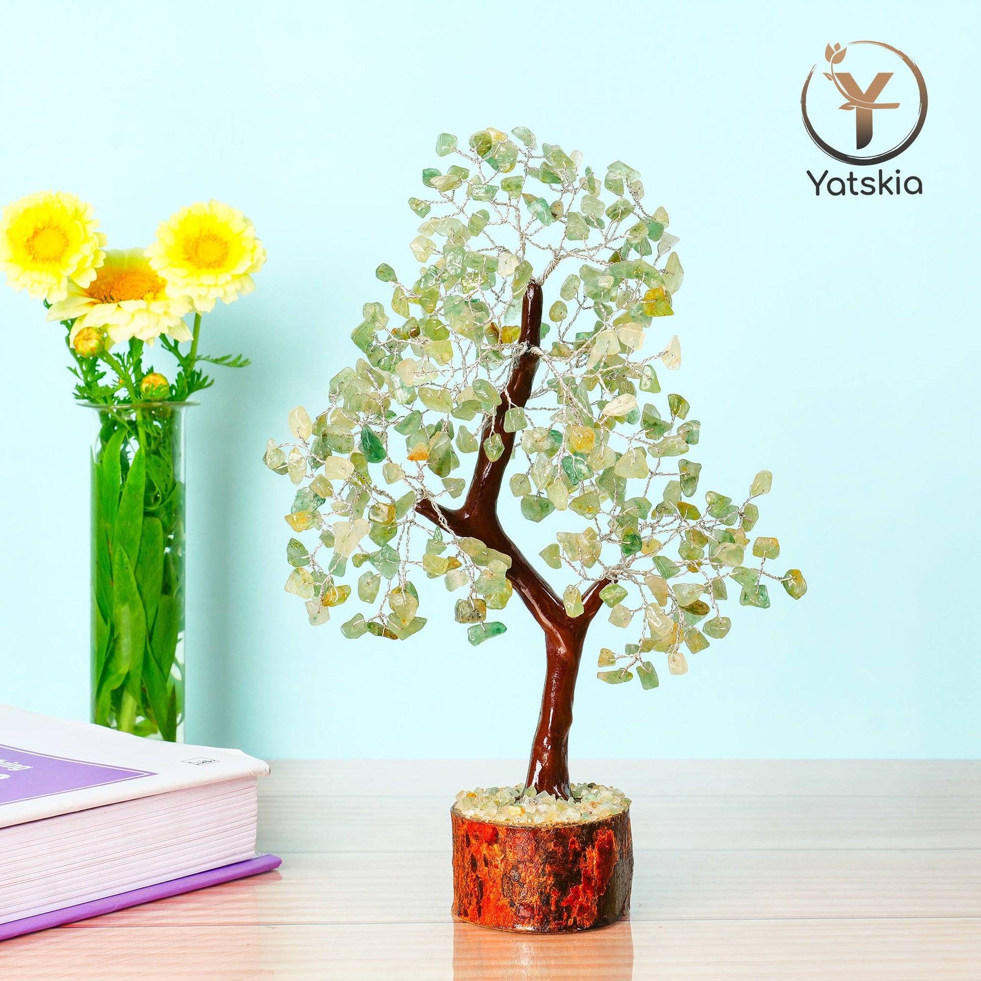 Green Jade Crystal Tree - Feng Shui Decor - Citrine Money Tree - Silver Wire Size: 10-12 Inch