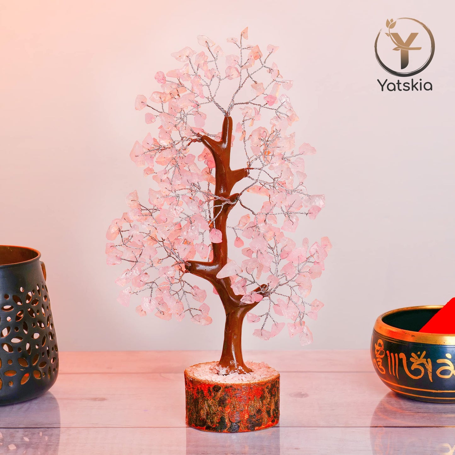 Rose Quartz Crystal Tree (Silver Wire, 10-12 Inch, 300 Beads)