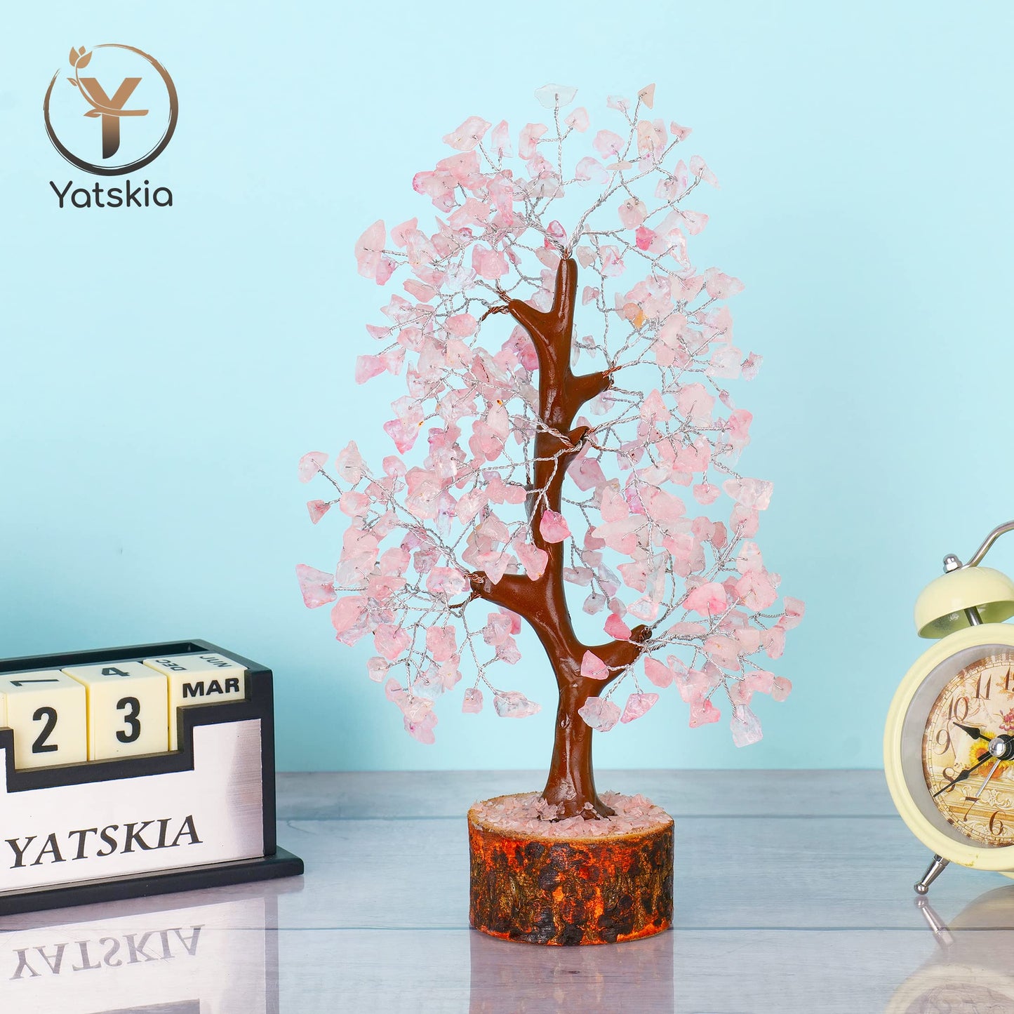 Rose Quartz Crystal Tree (Silver Wire, 10-12 Inch, 300 Beads)
