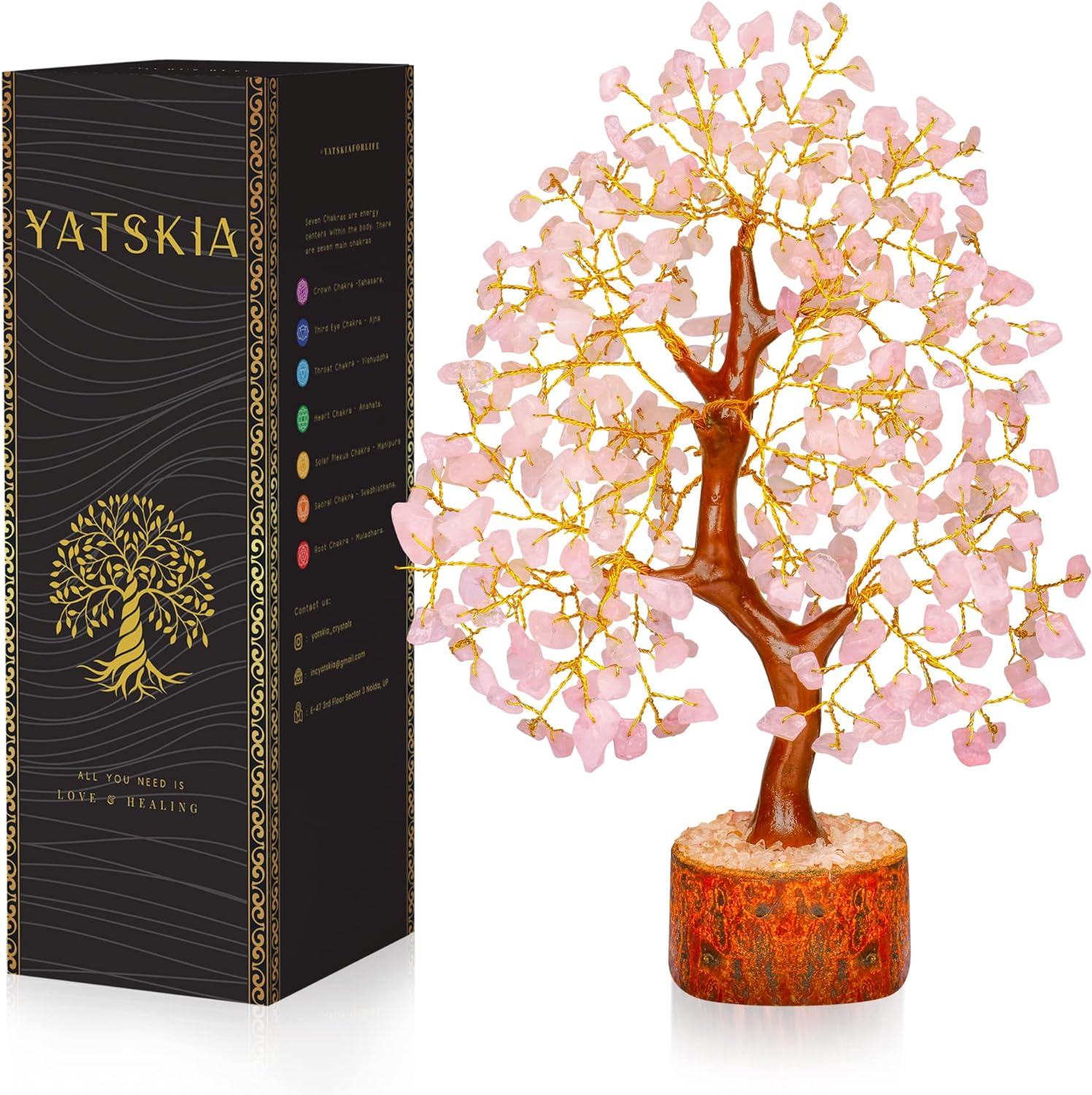 rose quartz healing crystals money tree YATSKIA Rose Quartz Tree, Feng Shui Money Tree, Premium Meditation Room Decor