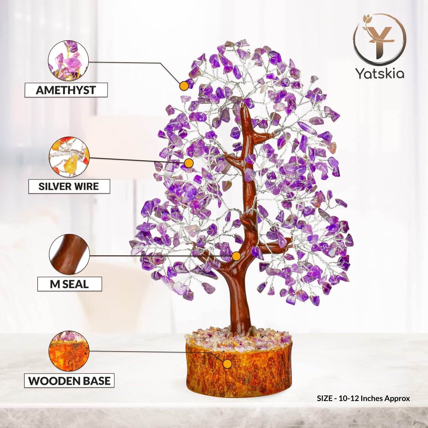 Amethyst Crystal Tree (Silver Wire, 10-12 Inch, 300 Beads)