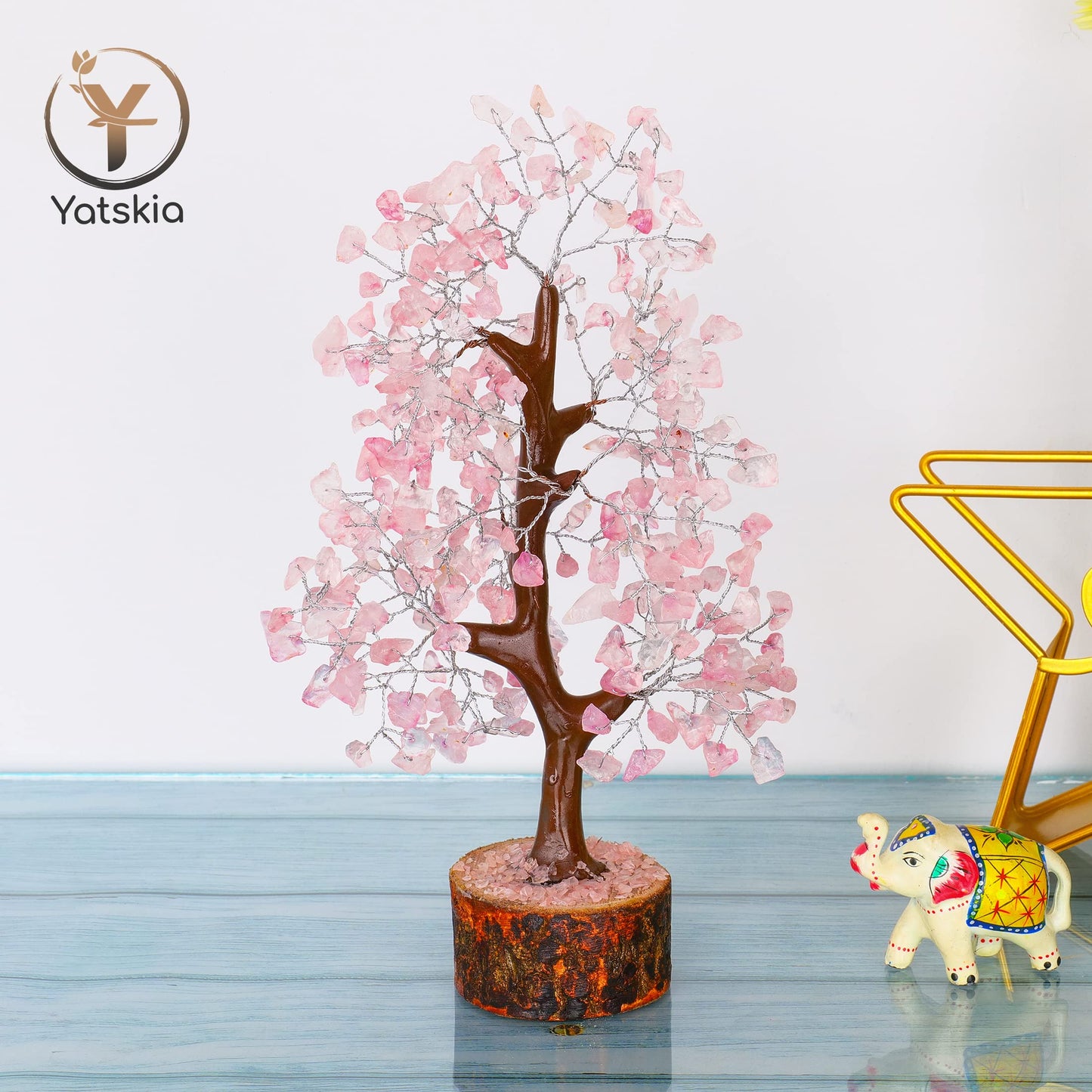 Rose Quartz Crystal Tree (Silver Wire, 10-12 Inch, 300 Beads)