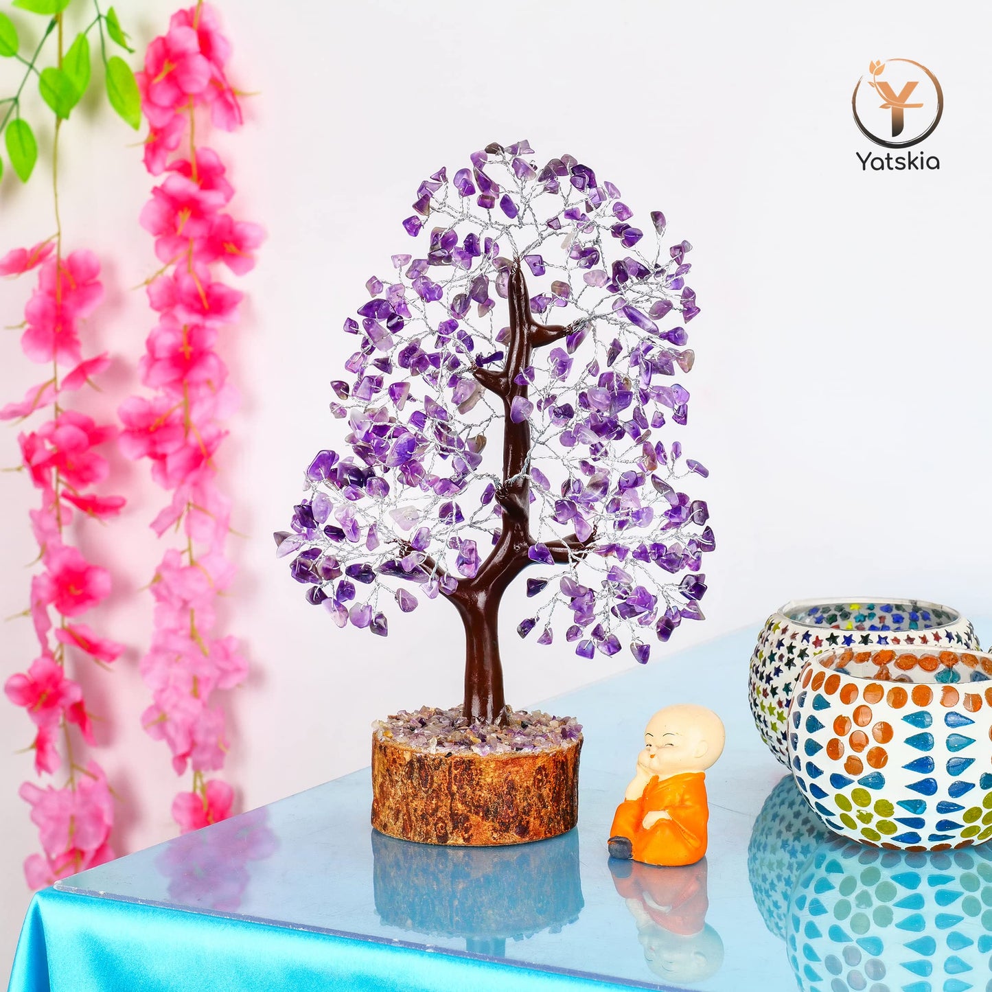 Amethyst Crystal Tree (Silver Wire, 10-12 Inch, 300 Beads)