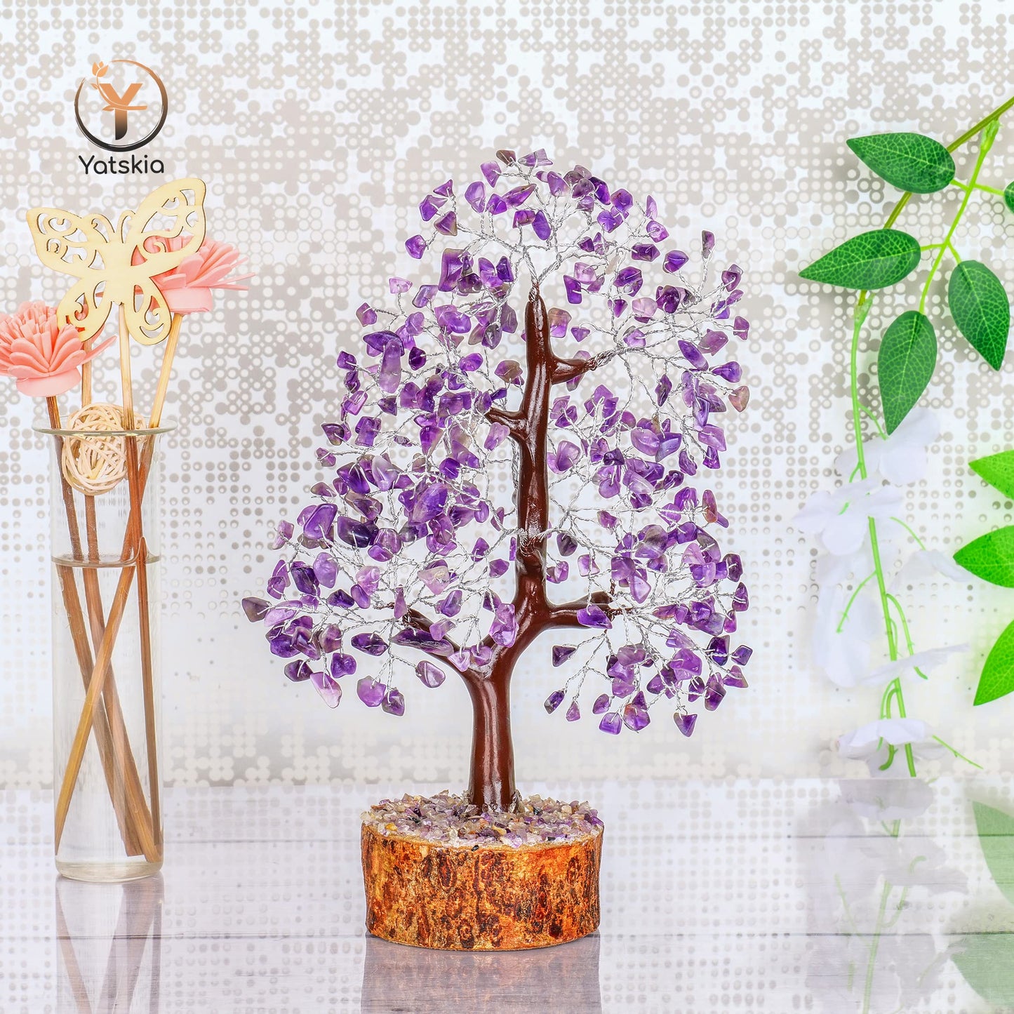Amethyst Crystal Tree (Silver Wire, 10-12 Inch, 300 Beads)