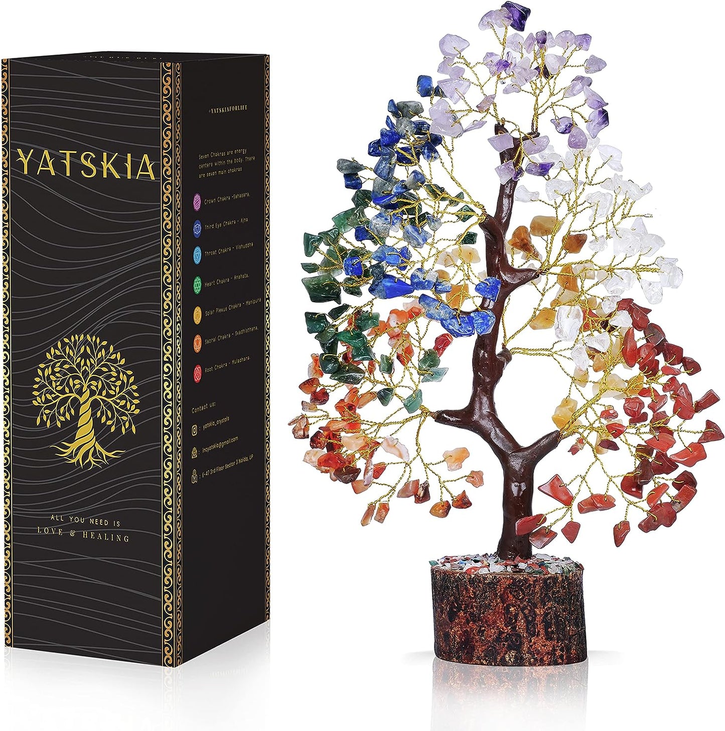 Seven Chakra Crystal Tree (Golden Wire, 10-12 Inch, 300 Beads)