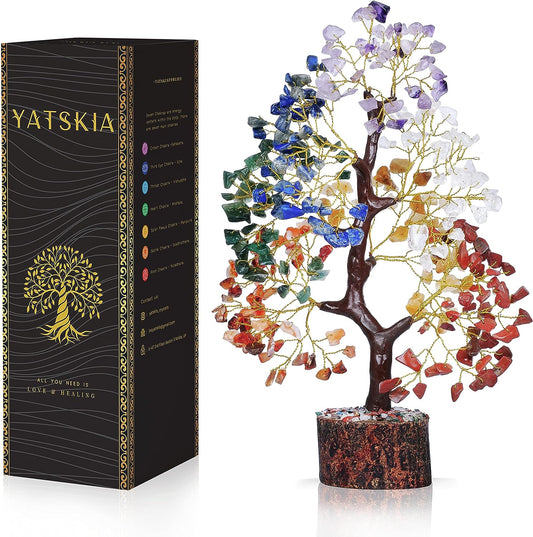 Seven Chakra Crystal Tree (Golden Wire, 10-12 Inch, 300 Beads)