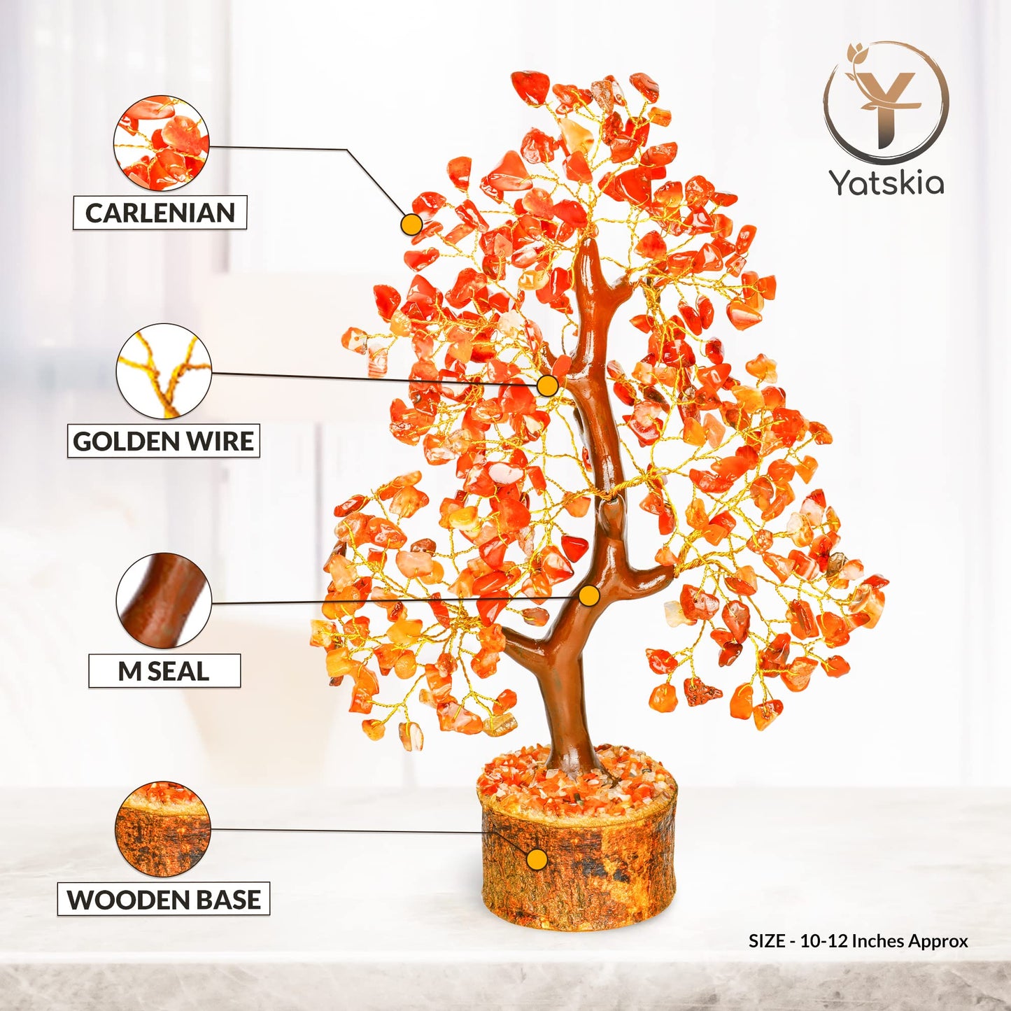 Carnelian Crystal Tree (Golden Wire, 10-12 Inch, 300 Beads)