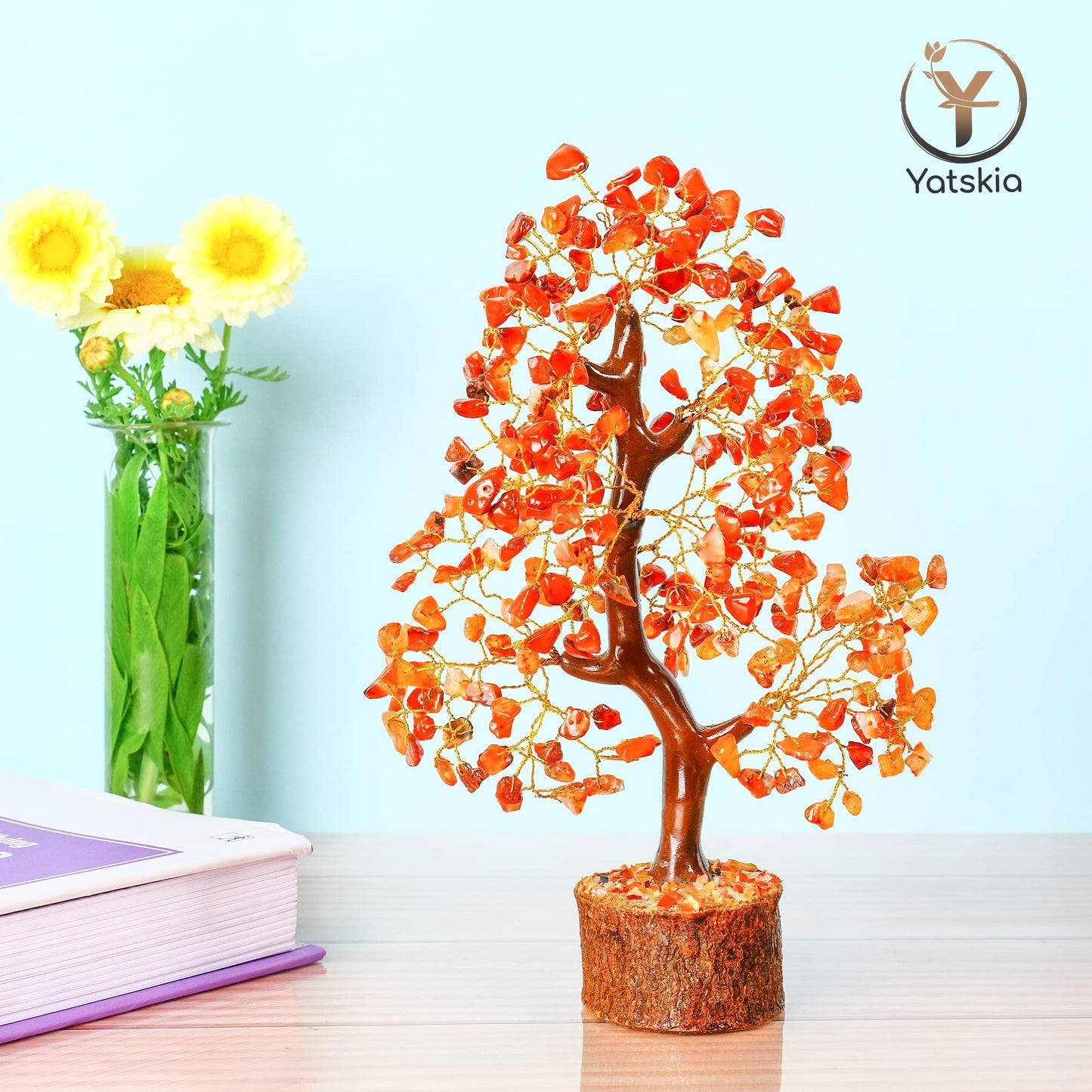 Carnelian Crystal Tree (Golden Wire, 10-12 Inch, 300 Beads)