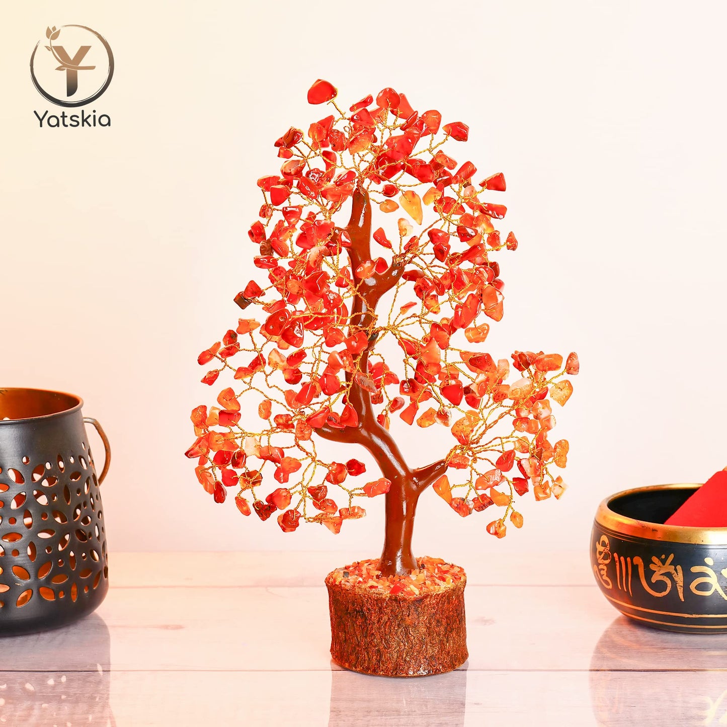 Carnelian Crystal Tree (Golden Wire, 10-12 Inch, 300 Beads)