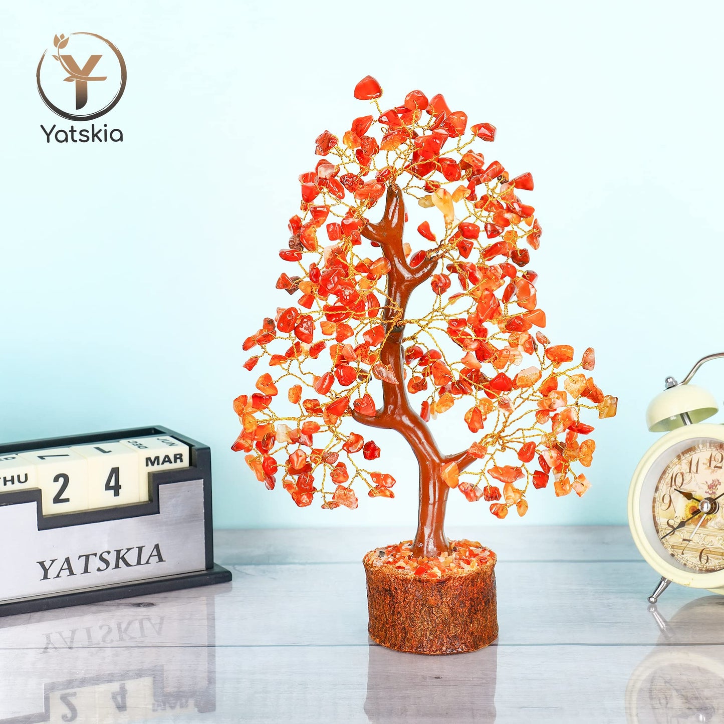 Carnelian Crystal Tree (Golden Wire, 10-12 Inch, 300 Beads)
