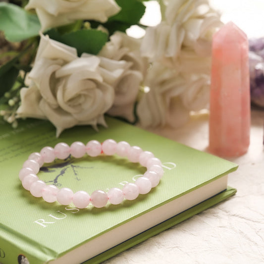 Rose Quartz Healing Crystal Bracelet (8mm Beads, Size: 6-7 Inch)