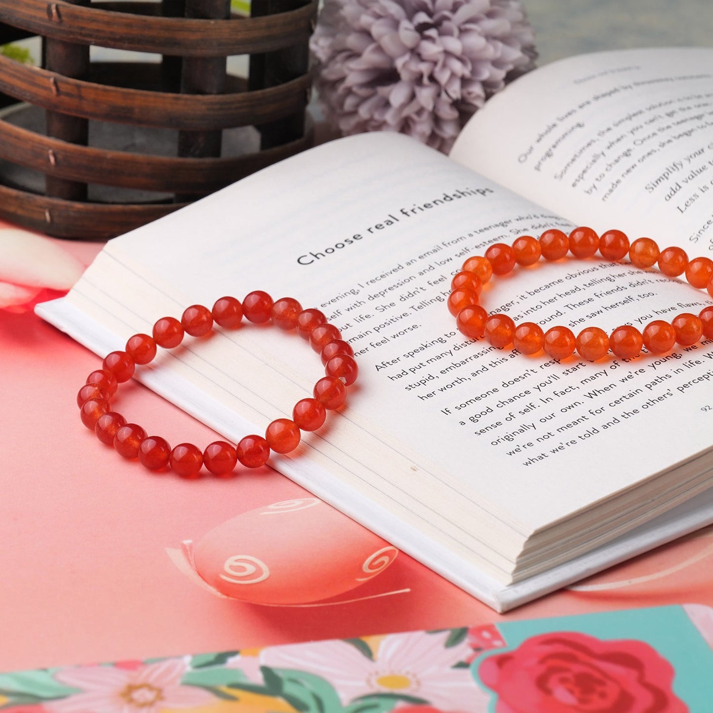 Carnelian Healing Crystal Bracelet (8mm Beads, Size: 6-7 Inch)