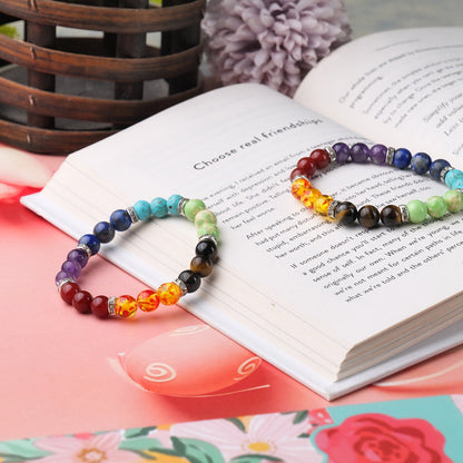 Seven Chakra Healing Crystal Bracelet (8mm Beads, Size: 6-7 Inch)