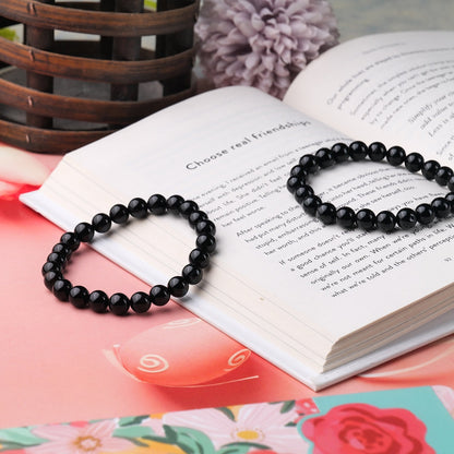 Black Tourmaline Healing Crystal Bracelet (8mm Beads, Size: 6-7 Inch)