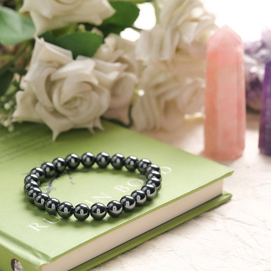 Hematite Healing Crystal Bracelet (8mm Beads, Size: 6-7 Inch)