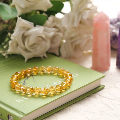 Citrine Crystal Bracelet (Bead Size: 8mm, Length: 6-7 Inch)