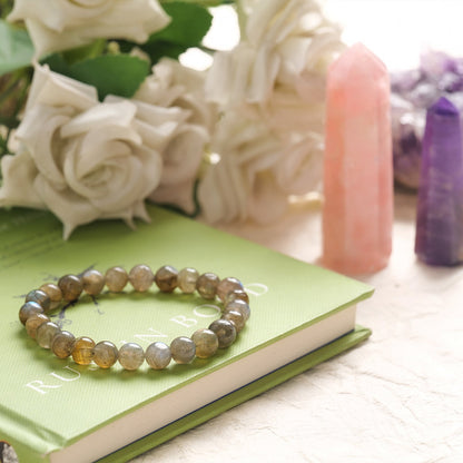 Labradorite Healing Crystal Bracelet (8mm Beads, Size: 6-7 Inch)