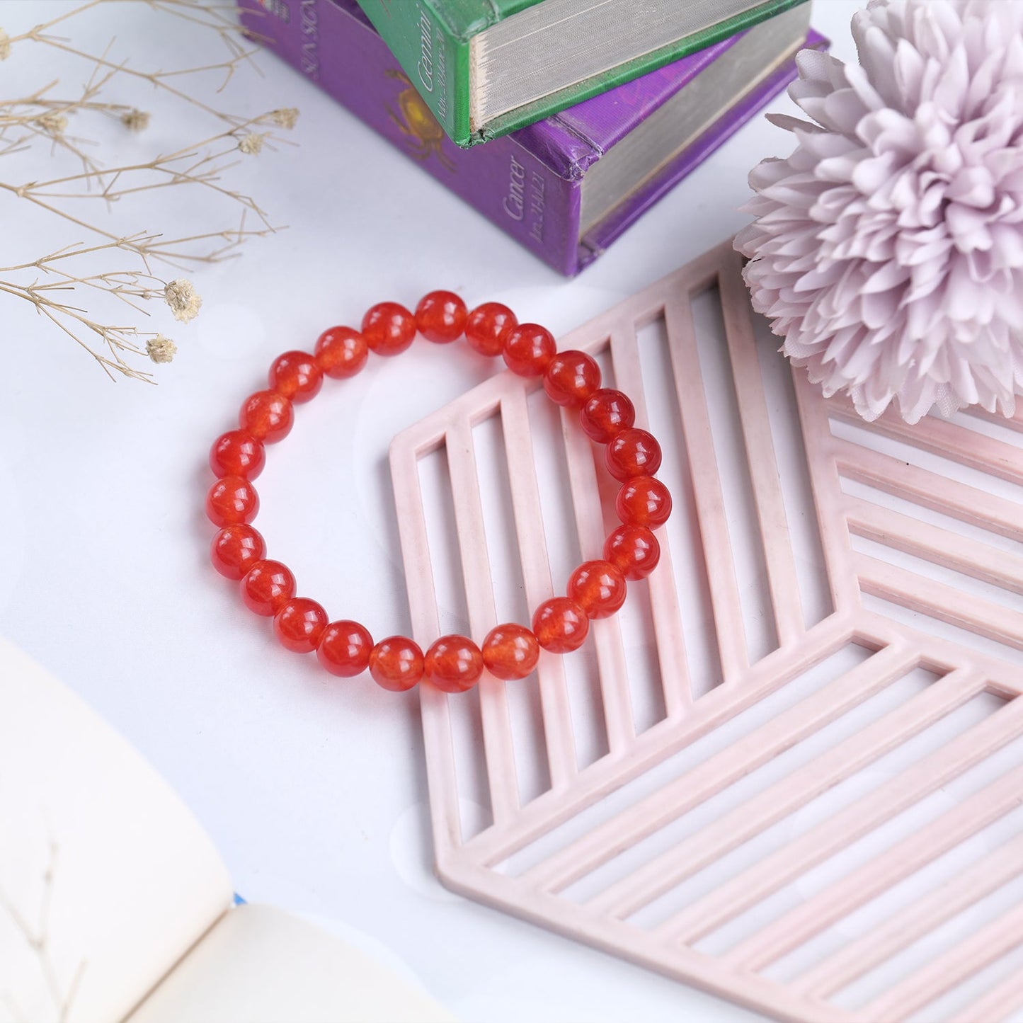 Carnelian Healing Crystal Bracelet (8mm Beads, Size: 6-7 Inch)