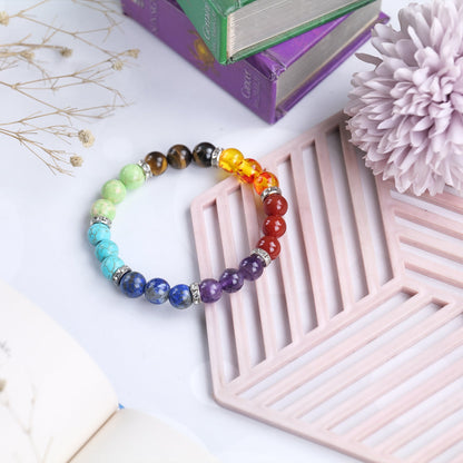 Seven Chakra Healing Crystal Bracelet (8mm Beads, Size: 6-7 Inch)