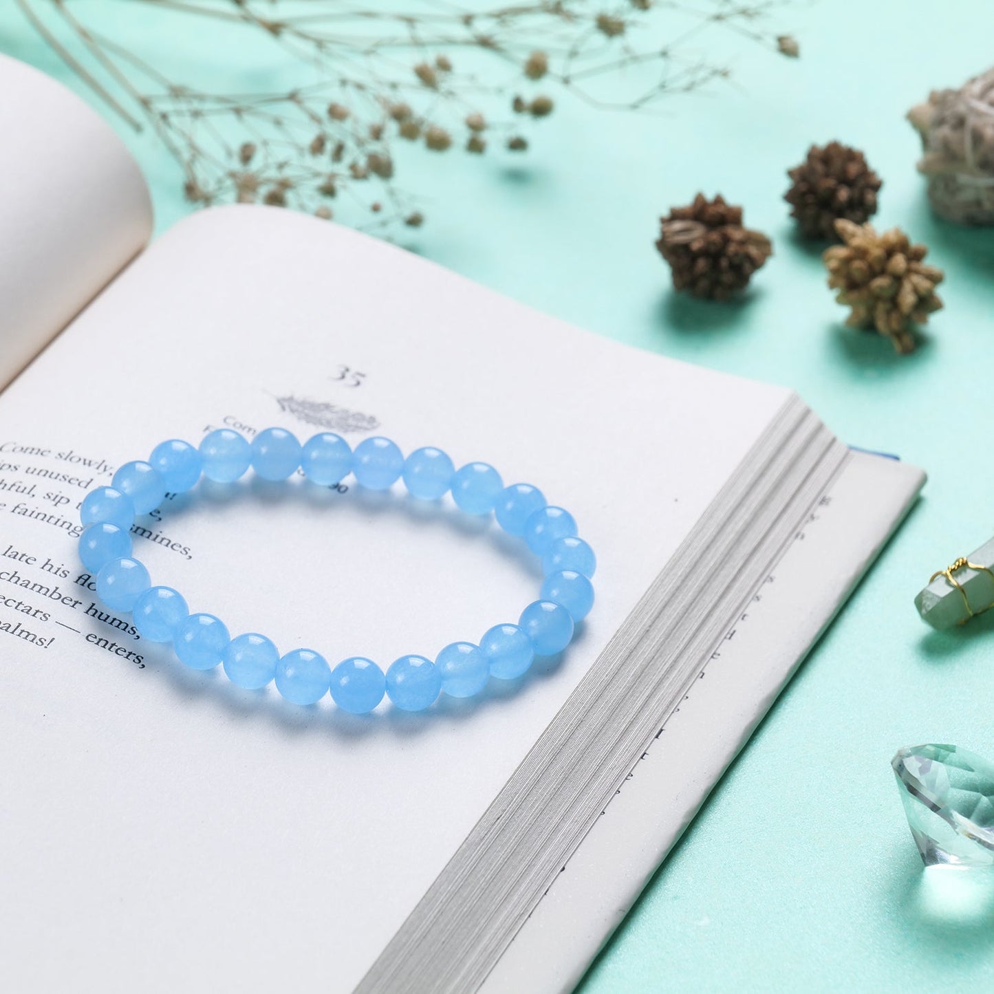 Aquamarine Healing Crystal Bracelet (8mm Beads, Size: 6-7 Inch)