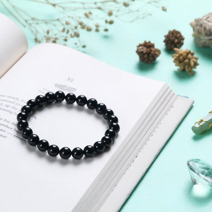 Black Tourmaline Healing Crystal Bracelet (8mm Beads, Size: 6-7 Inch)