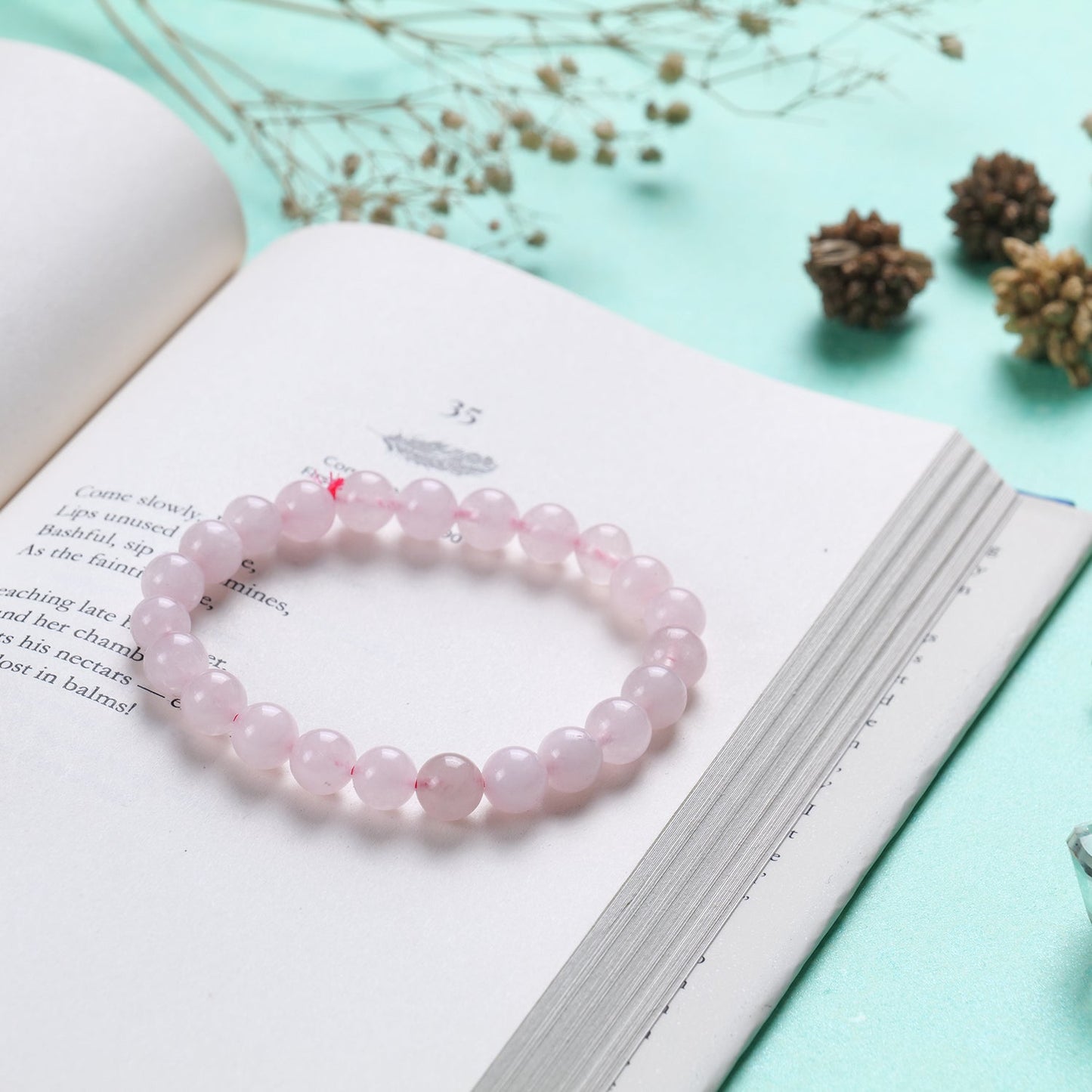 Rose Quartz Healing Crystal Bracelet (8mm Beads, Size: 6-7 Inch)