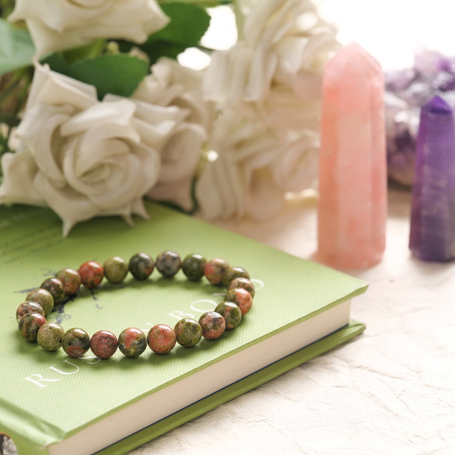 Unakite Crystal Bracelet (Bead Size: 8mm, Length: 6-7 Inch)