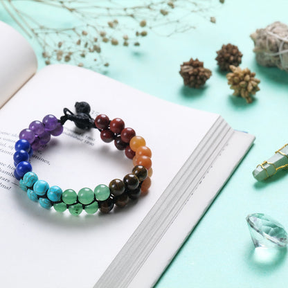 Seven Chakra Double Layer Healing  Crystal Bracelet (8mm Beads, Size: 6-7 Inch)