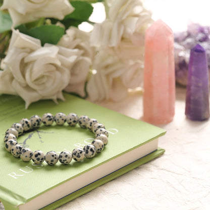 Dalmatian Healing Crystal Bracelet (8mm Beads, Size: 6-7 Inch)