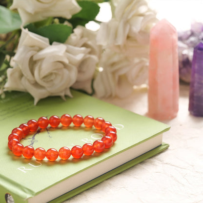 Carnelian Healing Crystal Bracelet (8mm Beads, Size: 6-7 Inch)