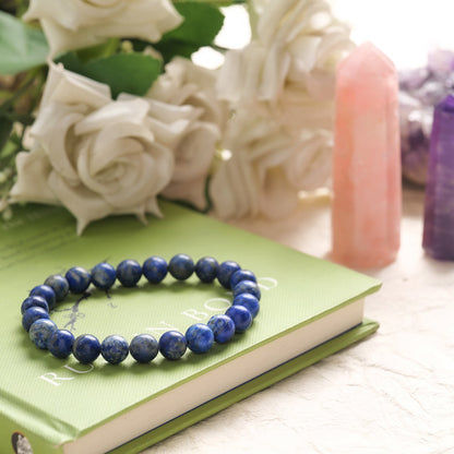 Lapis Lazuli Healing Crystal Bracelet (8mm Beads, Size: 6-7 Inch)