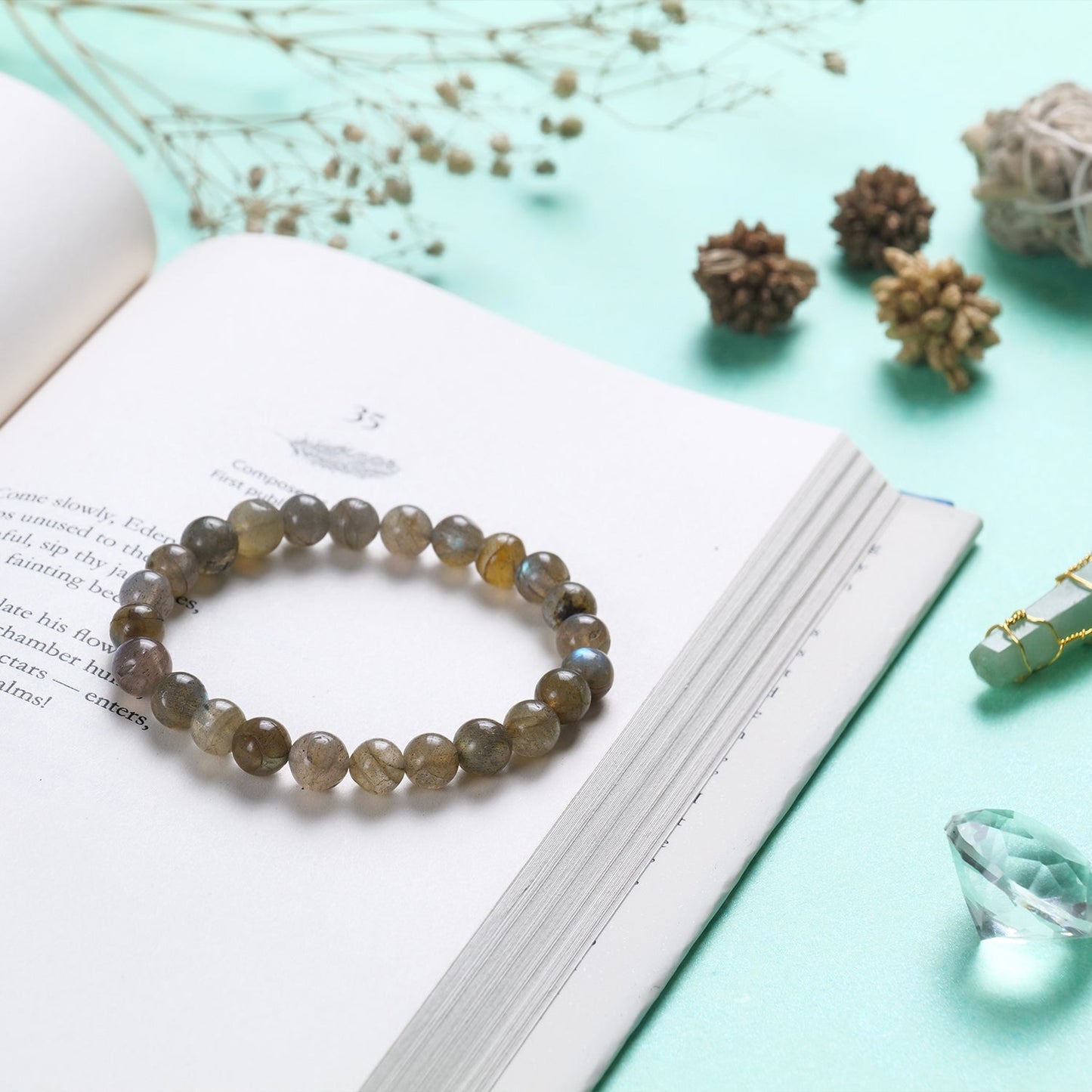 Labradorite Healing Crystal Bracelet (8mm Beads, Size: 6-7 Inch)