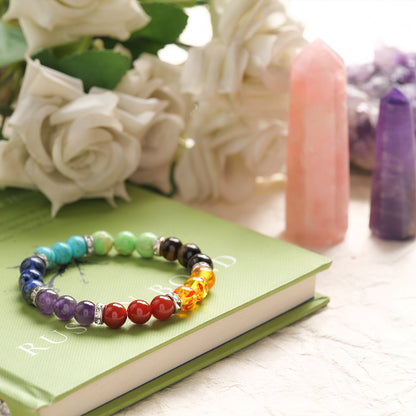 Seven Chakra Healing Crystal Bracelet (8mm Beads, Size: 6-7 Inch)