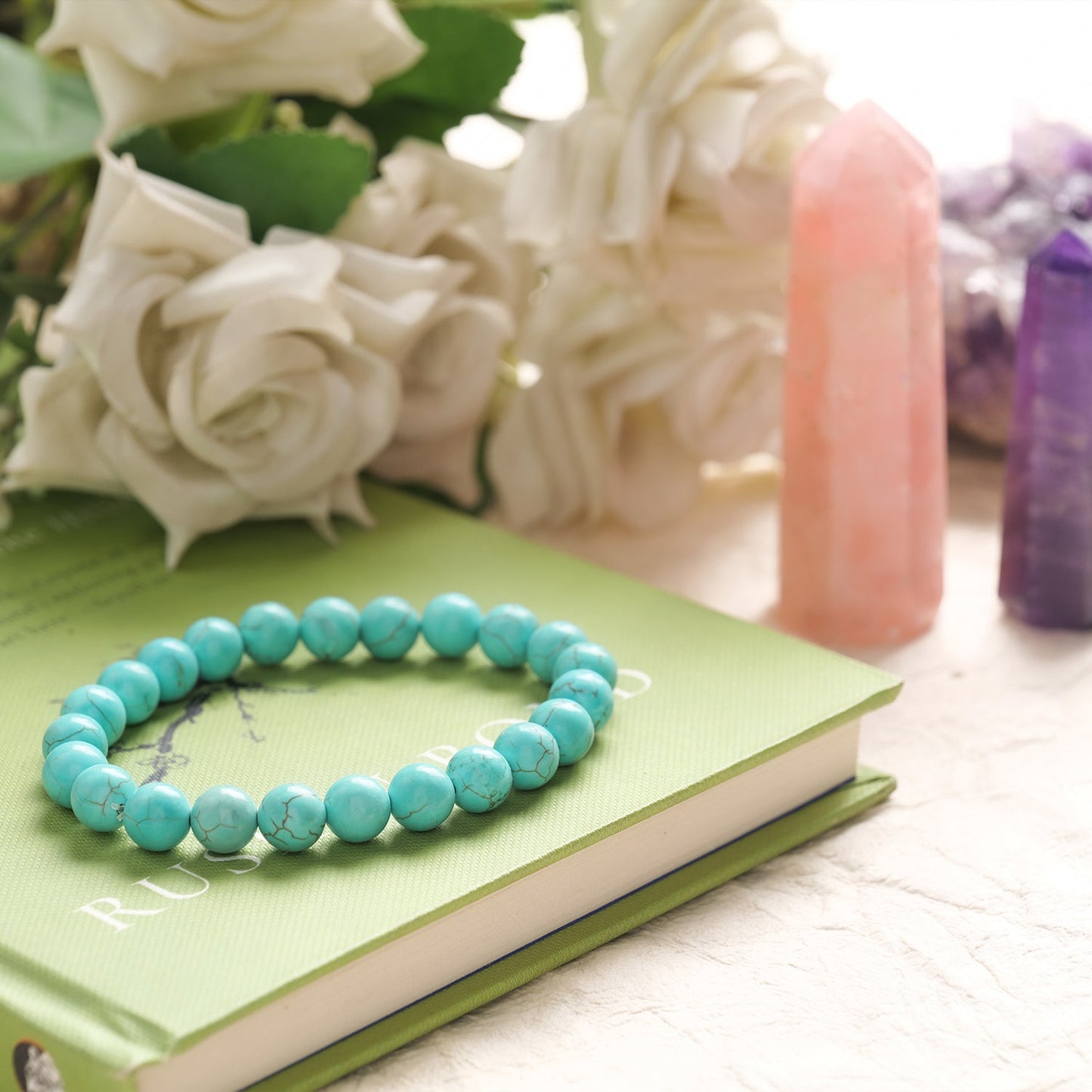 Turquoise Crystal Bracelet (Bead Size: 8mm, Length: 6-7 Inch)