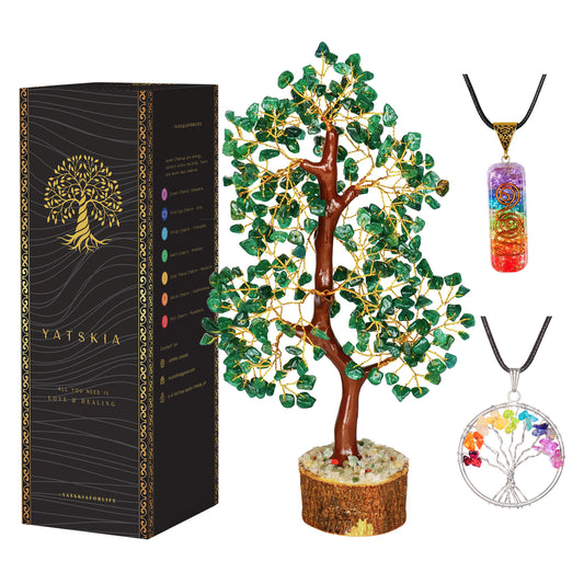 Green Aventurine Gemstone Tree with Tree of Life Pendant