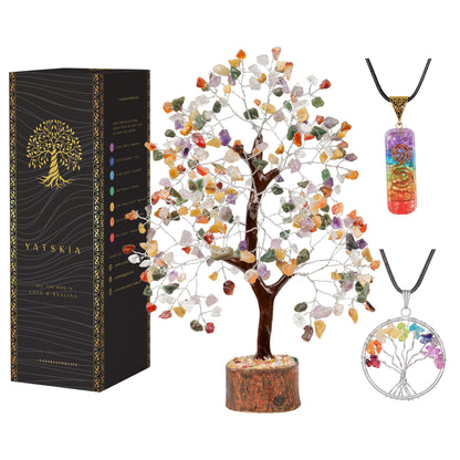 Mix Chakra Crystal Tree with Tree of Life Pendant