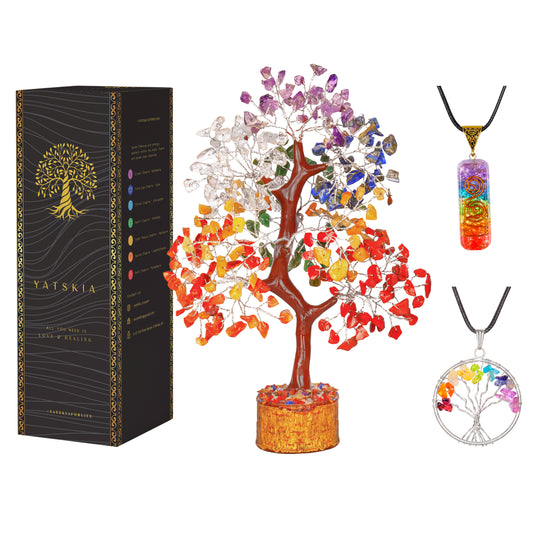 Seven Chakra Crystal Tree with Tree of Life Pendant