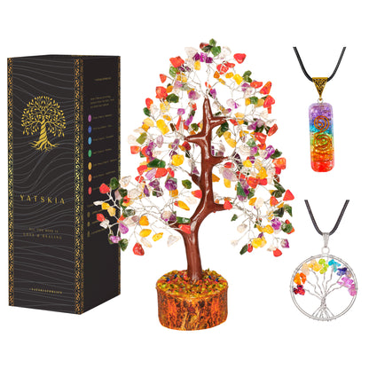 Mix Chakra Crystal Tree with Tree of Life Pendant