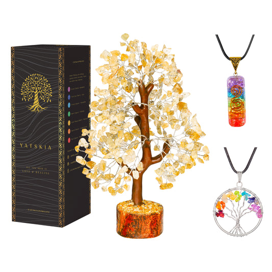 Citrine Crystal Tree with Tree of Life Pendant