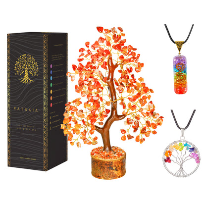 Carnelian Gemstone Tree with Tree of Life Pendant