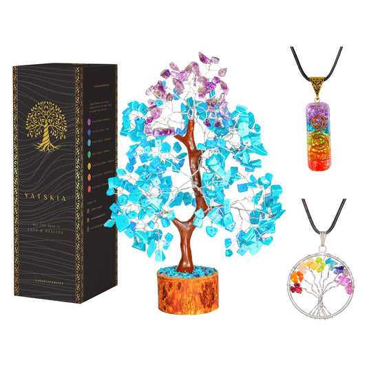 Amethyst and Turquoise Crystal Tree with Tree of Life Pendant