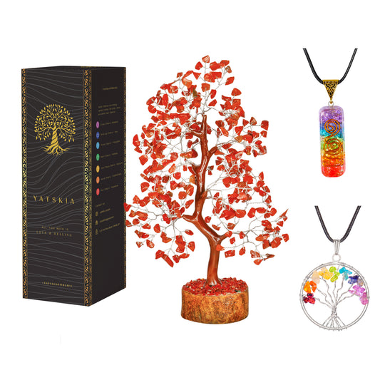 Red Jasper Crystal Tree with Tree of Life Pendant