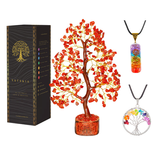 Red Jasper Gemstone Tree with Tree of Life Pendant