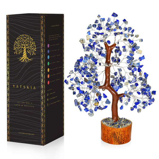 Lapis Lazuli Crystal Tree - Feng Shui Tree - Crystal Home Decor - Silver Wire Size: 10-12 Inch