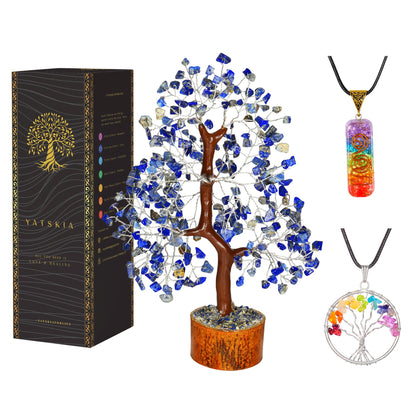 Lapis Lazuli Crystal Tree with Tree of Life Pendant